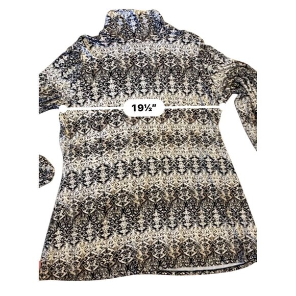Investments Essentials XL Tunic Top Liquid Knit black white tan Print Long Sleev - Picture 7 of 8